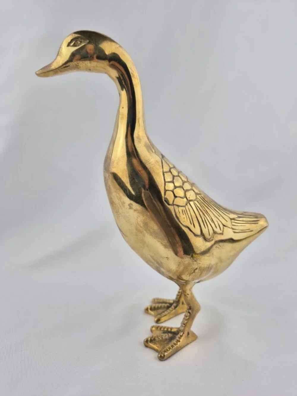 Vintage MCM Hollywood Regency Solid Free Standing Brass Duck Figurine Farmhouse